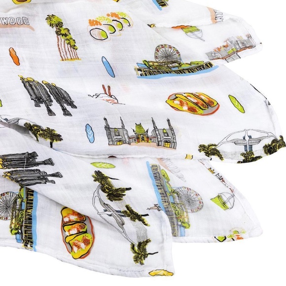 NWT Little Hometown Los Angeles Baby Muslin Swaddle Blanket & Burp Cloth/Bib - Picture 3 of 5
